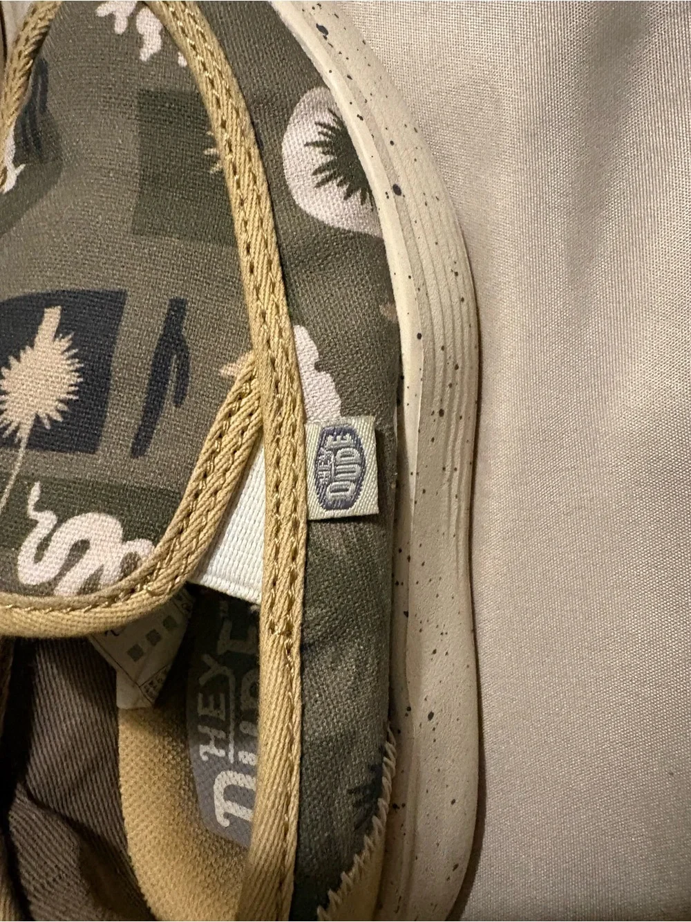 Hey Dude Kids Slip-On Moccasins in Olive Green with Tan Trim